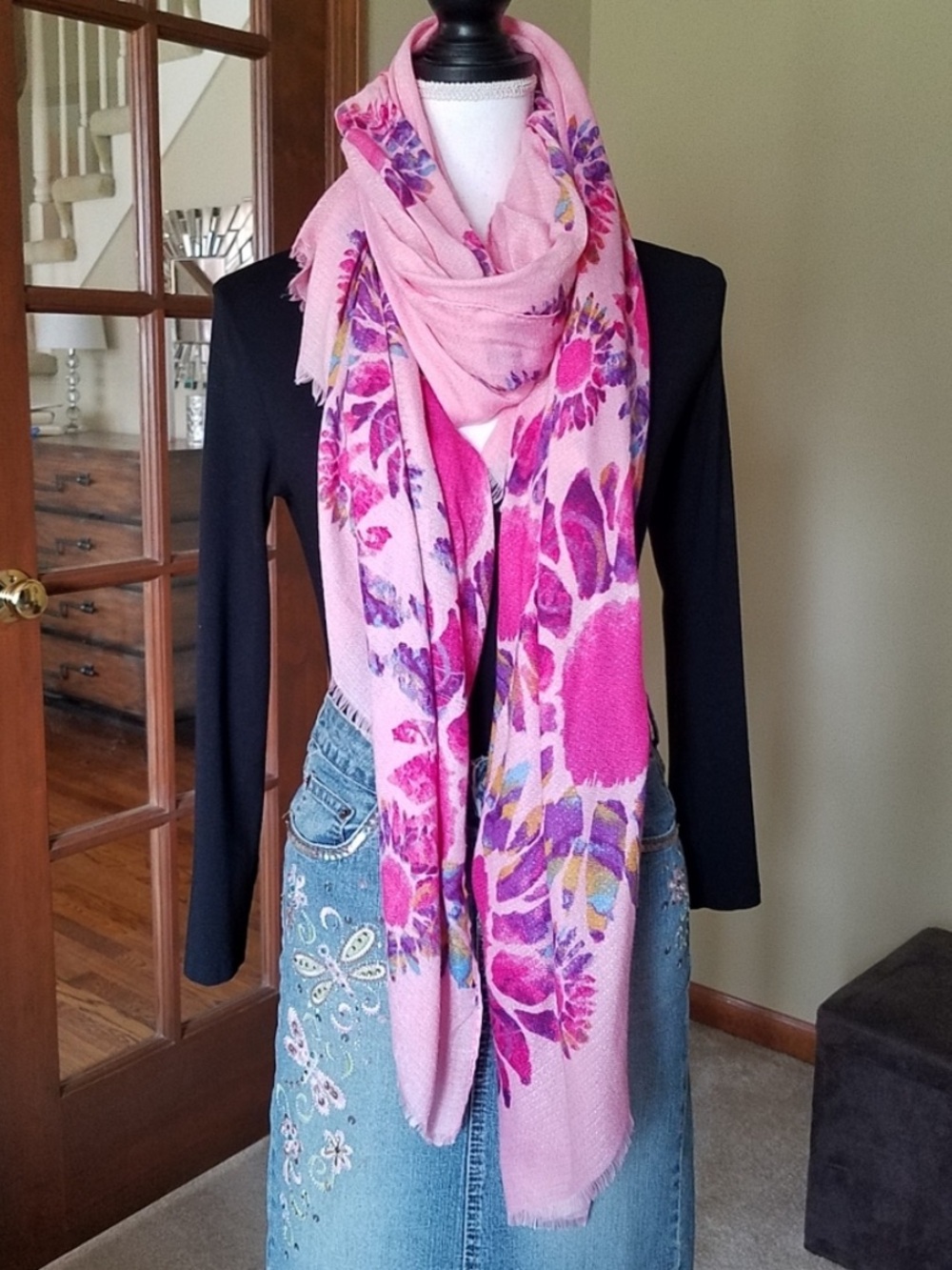 Pink Floral Oversized Sunflower Watercolor Wrap Scarf